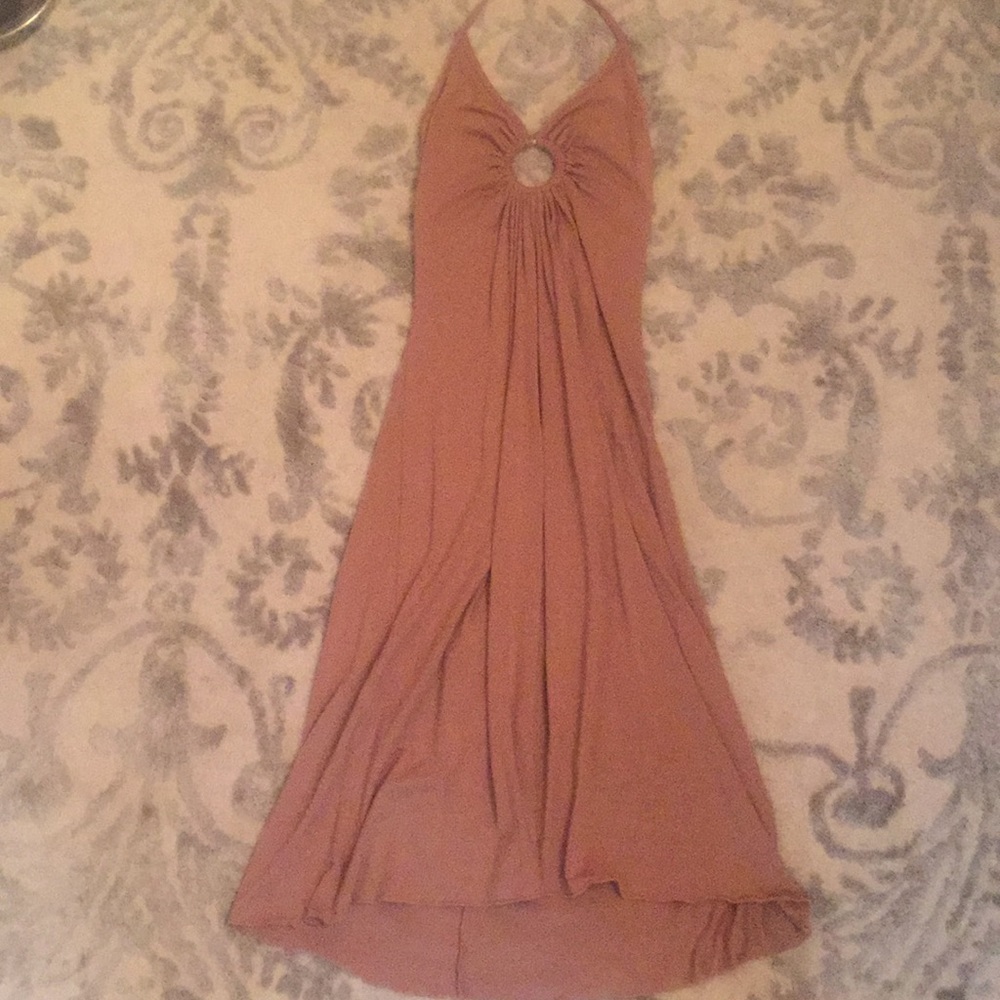 Low back cut- out halter dress.